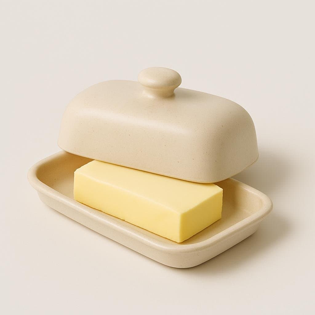Ridged Stoneware Butter Dish