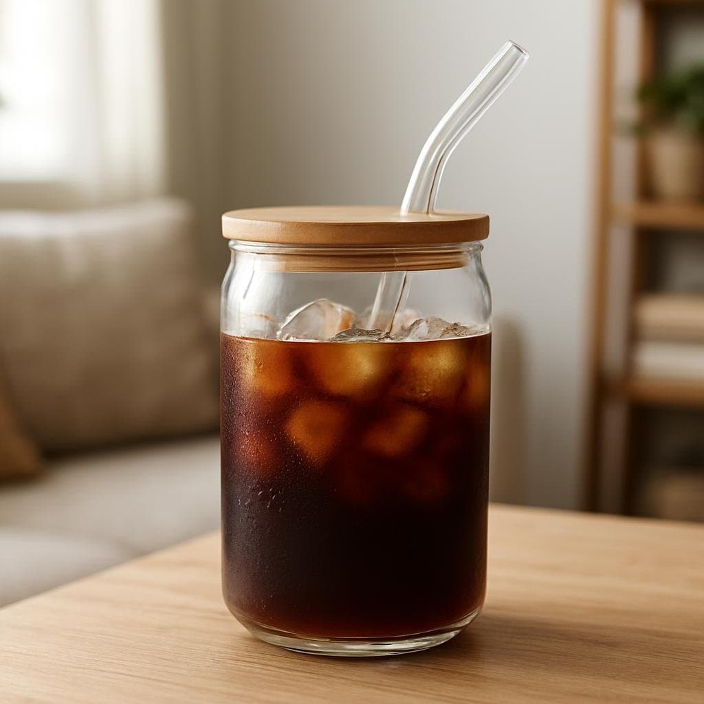 Glass Can Cup with Lid