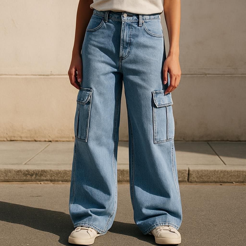 Wide-Leg Cargo Jeans